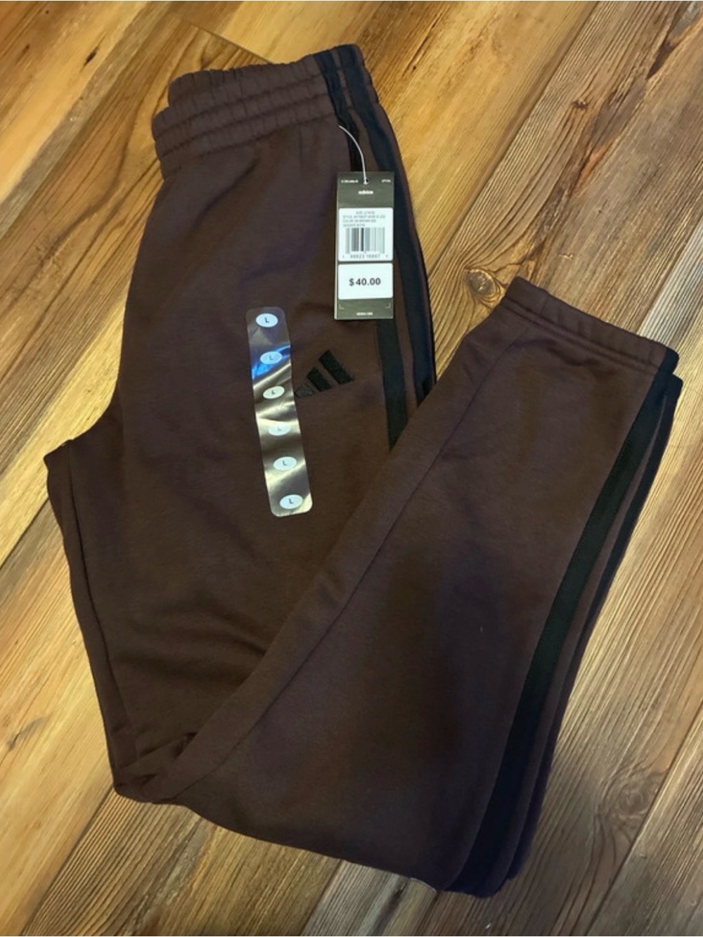 adidas Kids Brown Sweatpants with Black Stripes size large(14-16)